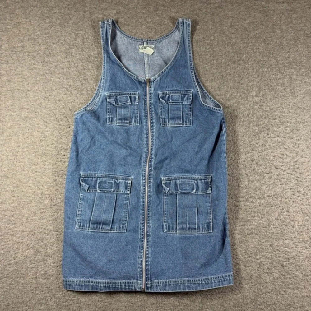 Vintage 90s Amilano Denim Cargo Mini Dress Full zip Womens Medium M Blue - Picture 1 of 8